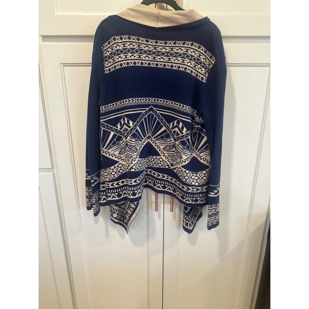 Flying Tomato Navy Blue Geometric Print Waterfall Cardigan Womens Plus Size 1X - Picture 5 of 7